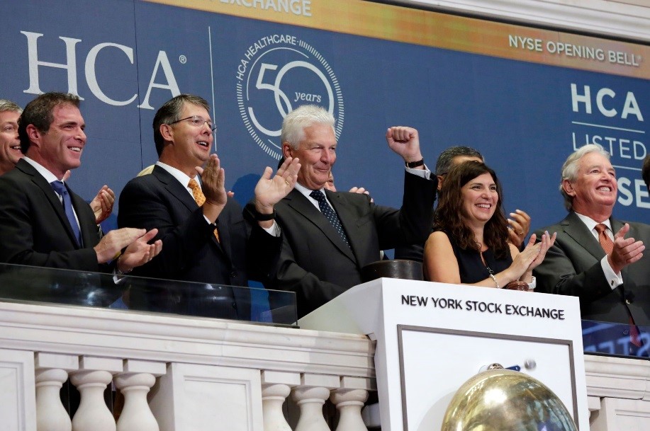 HCA Chairman and CEO Milton Johnson rings the New York Stock Exchange opening bell Tuesday, Aug. 14, 2018